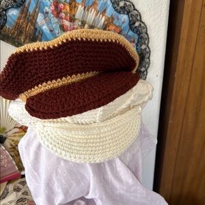 2 Stylish Cream and Brown Crochet Caps $12 for both